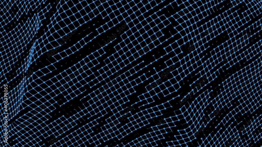 Poster abstract background of lines and dots. broken mesh. rendering.