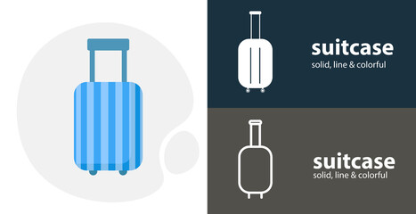suitcase flat icon, with suitcase simple, line icon