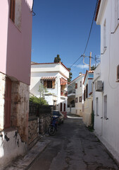 Narrow streets of Aegina Island in Greece