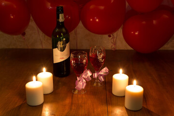 romantic evening. Candlelit dinner. balloons