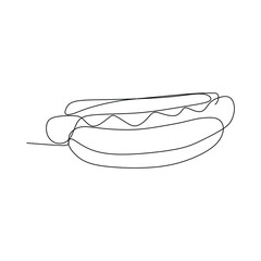 Hotdog Sandwich Continuous line drawing.