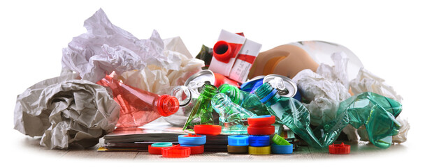 Recyclable garbage consisting of glass, plastic, metal and paper