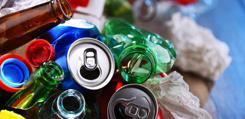 Recyclable garbage consisting of glass, plastic, metal and paper