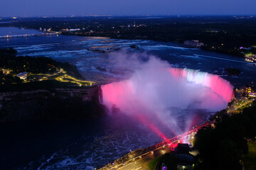 Niagara Falls by Night with Canadian Flag Light show