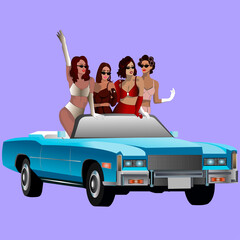 fashion girls in convertible car