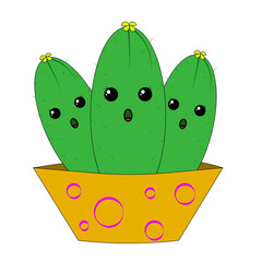 Surprised cacti in a pot. Vector illustration isolated on white background.