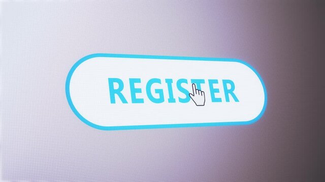 Register on line icon button label text click on pixelated screen animation