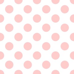 Seamless vector pattern with pink polka dots on a white background