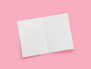 Fototapeta na wymiar Empty white paper sheet for text on pink background.
