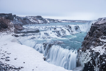 Gullfoss waterfall in Winter in Iceland