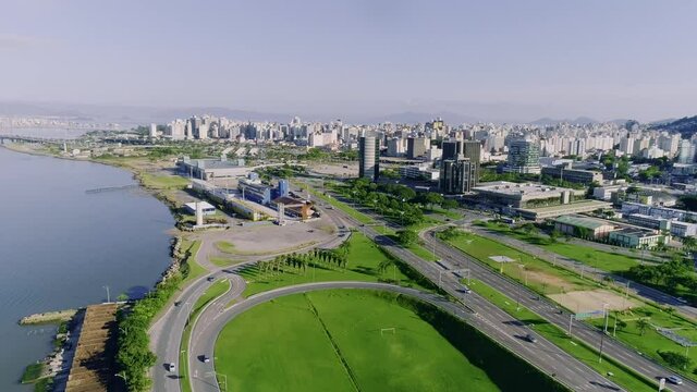 Aerial view of Florianopolis city center. 4K.