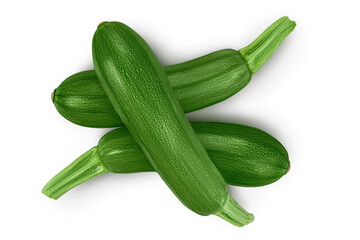 Fresh whole zucchini isolated on white background with clipping path and full depth of field, Top view. Flat lay