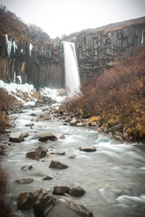 Svartifoss waterfall in Iceland in Winter