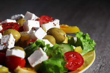 Traditional Greek salad on the plate