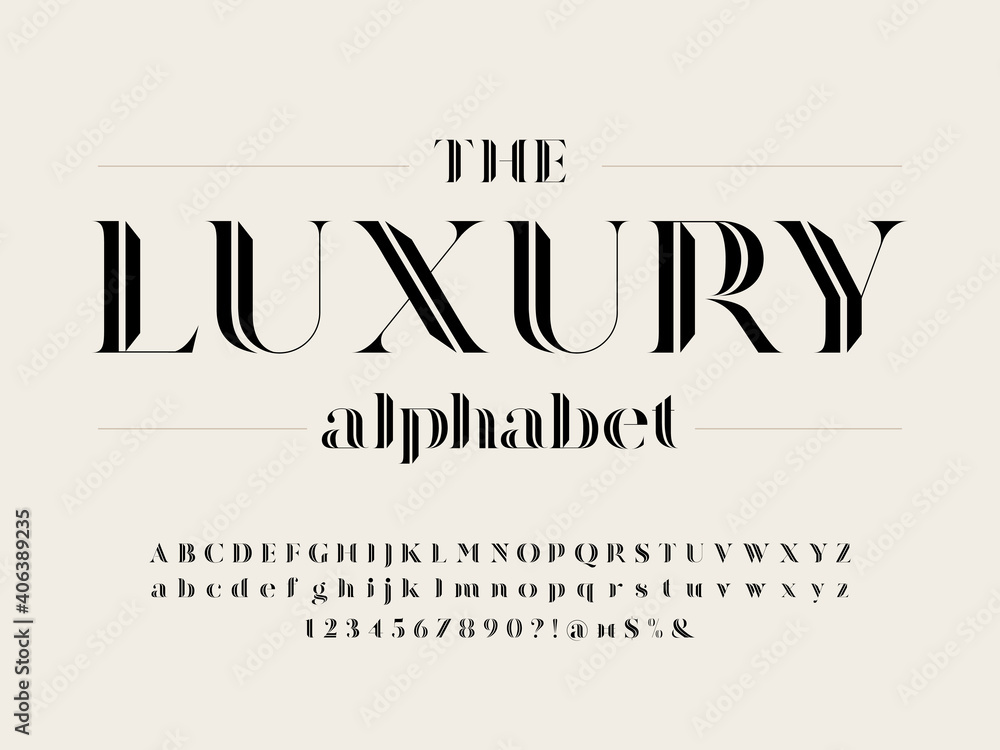 Poster modern gothic display alphabet design with uppercase, lowercase, numbers and symbol