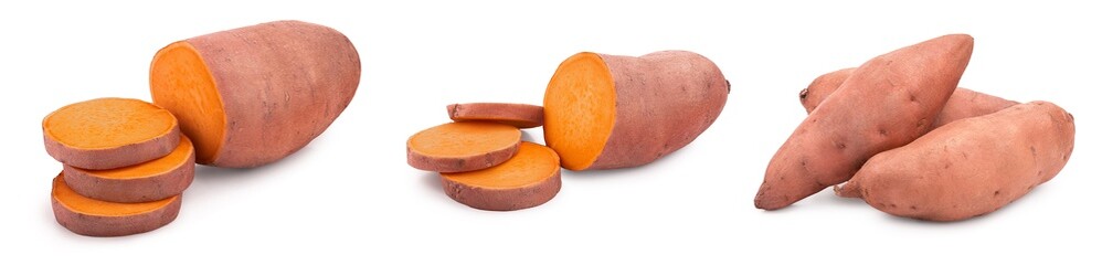 Sweet potato isolated on white background closeup, Set or collection