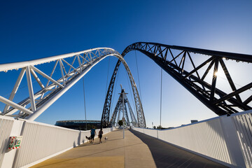 Elegant Matagarup pedestrian bridge over the Swan River in Perth, Western Australia
