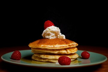 pancakes with berries on a plate