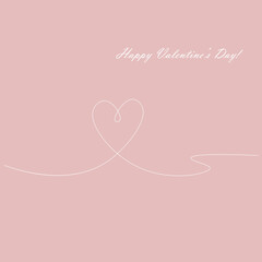 Valentines day background with heart one line, vector illustration