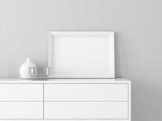 White Horizontal poster Frame Mockup close up on modern commode