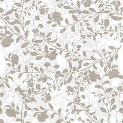 Watercolor branch Cranberry on light background. Monochrome seamless pattern.
