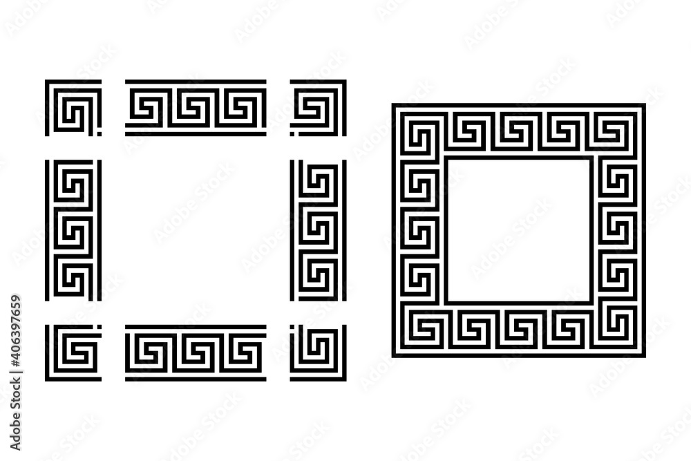 Poster template for seamless meander design, with an already assembled square frame. separate parts to cons