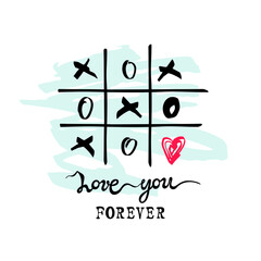 Love you forever, Valentine's day card. Hugs and kisses. Vector illustration.