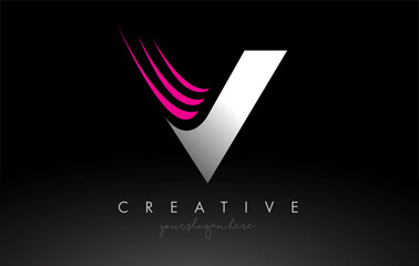 V White and Pink Swoosh Letter Logo Letter Design with Creative Concept Vector Idea