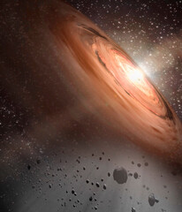 A spinning black hole in a distant region of the cosmos. (Made using some elements from public domain NASA images).