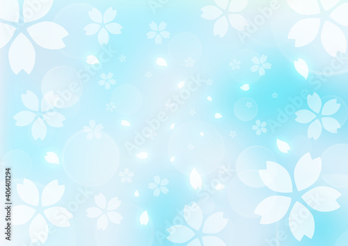 Fototapete 桜吹雪 春のイメージイラスト 背景素材 水色 Yx2k