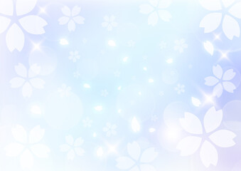 Fototapeta na wymiar 桜吹雪とキラキラ　春のイメージイラスト　背景素材（青紫色×水色）