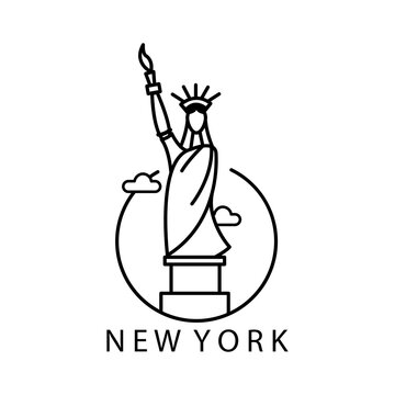 statue of liberty logo simple outline illustration circle design vector