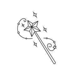 Black and white a magic wand. Clip art. Outline icon. Suitable for postcards, flyers, banners, invitations.Vector illustration for art therapy, antistress coloring book for fadults and children.