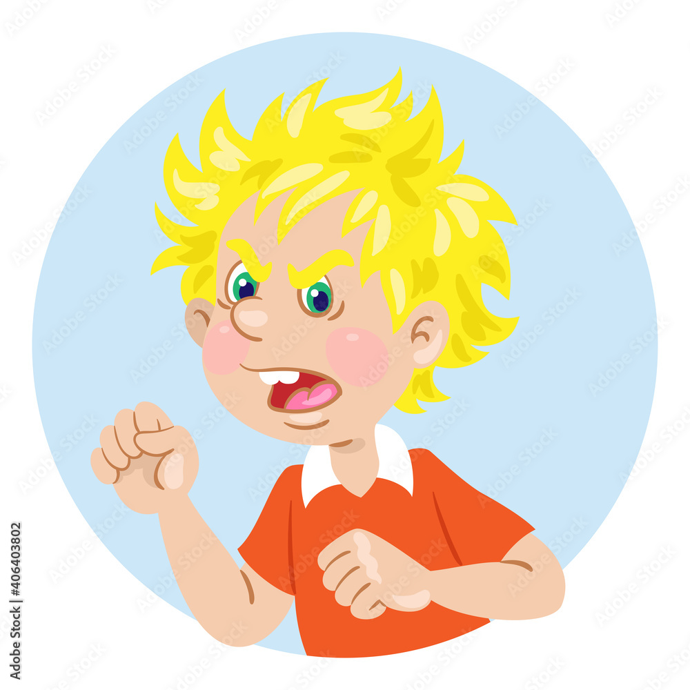 Canvas Prints Avatar icon of angry boy. In cartoon style. Isolated on white background. Vector flat illustration.