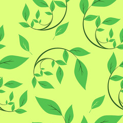 緑の葉っぱのシームレスパターン背景素材(濃い緑大きめ)