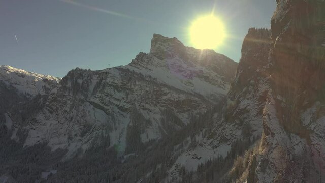 A Gorgeous Aerial Tilt up Reveal of the snowy Reserve of Sixt-Fer-&agrave;-Cheval during Winter, French Alps