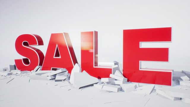 3D SALES Text Animation, Smashing through the ground!  Huge animated impact for any Sales promotional video or social media.

RED text on a white background, 4K High resolution.