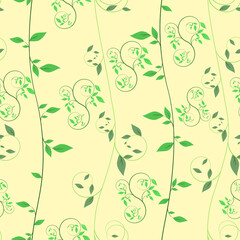 緑の葉っぱと蔦のシームレスパターン背景素材