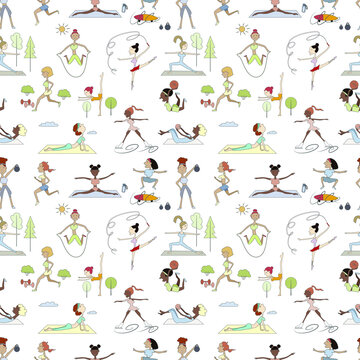 Seamless pattern with the image of sports people