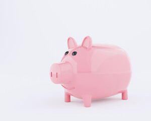 3D rendering smiley piggy bank pink of a pig on white background. Concept of money saving.
