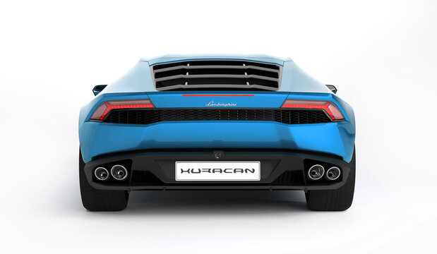 Almaty, Kazakhstan. Juli 05: Lamborghini Huracan. luxury stylish sport car on dark, black background. 3D render
