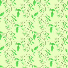 緑の葉っぱと蔦のシームレスパターン背景素材