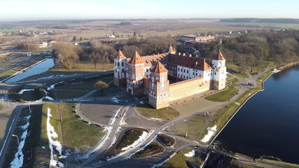 Panoramic view of ancient Mir Castle in Grodno region, Belarus