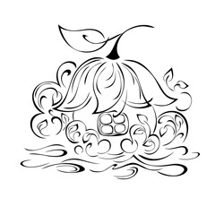 cartoon 7. cute fairy house with a small garden, with one window and a roof in the form of an inverted flower