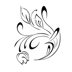 ornament 1479. decorative element with stylized flower bud, leaves and curls in black lines on a white background