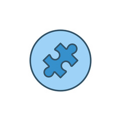 Circle with Puzzle vector concept blue icon or logo element on white background