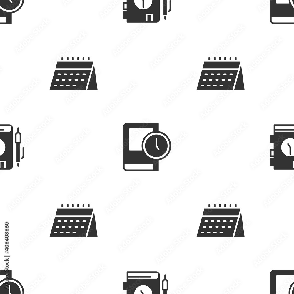 Poster set daily paper notepad, time for book and calendar on seamless pattern. vector.