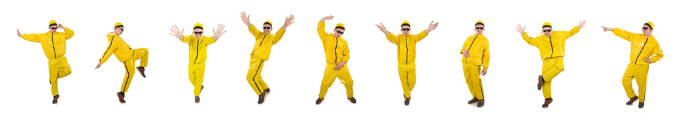 Man in yellow suit isolated on white