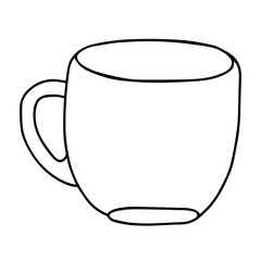 Black hand drawing illustration of a cup with hot tea or coffee isolated on a white background
