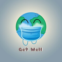 Green peace. Earth in a medical mask